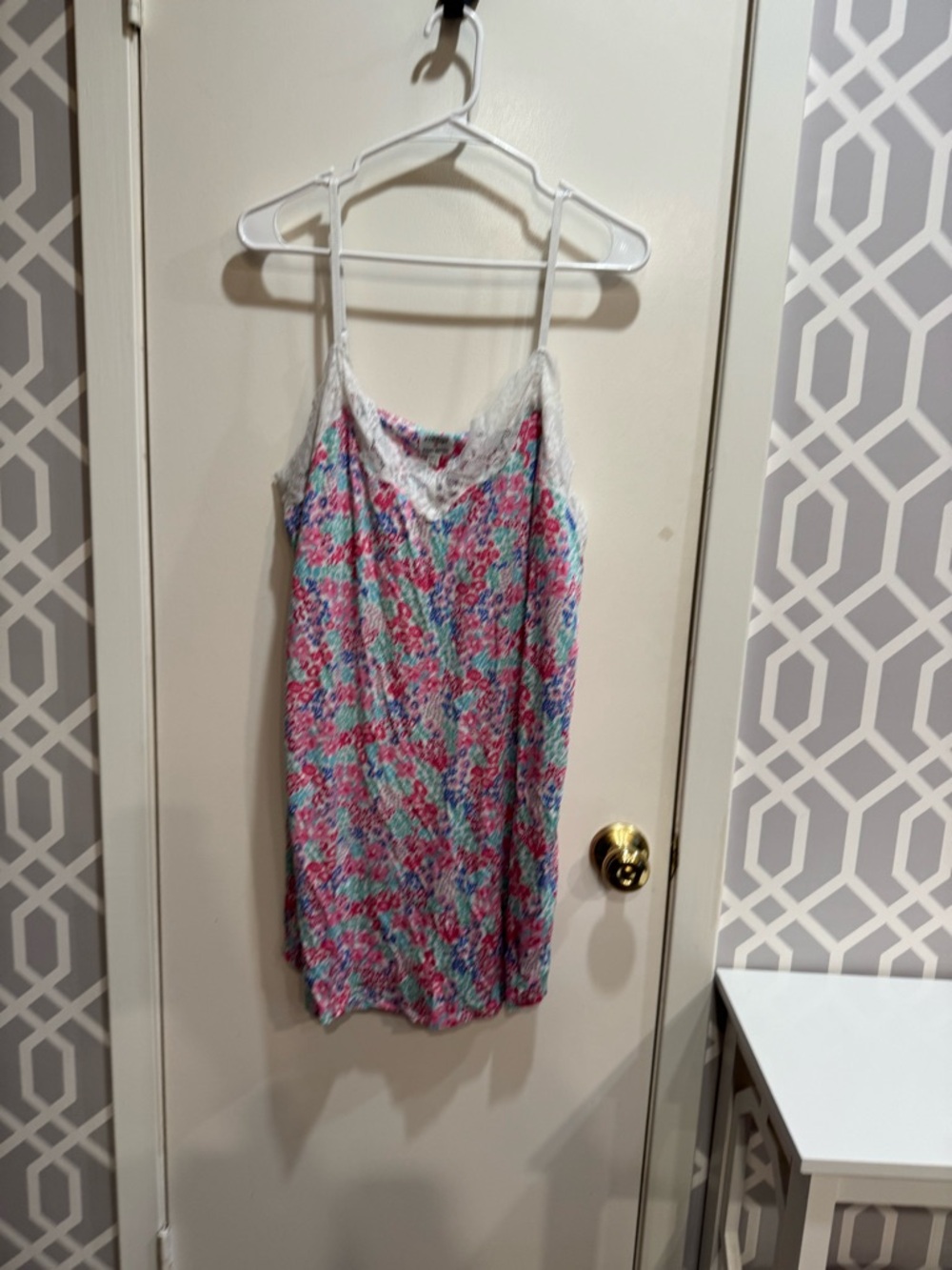 XL P.J. Salvage Pink Floral Lace-Trim Camisole Nightgown